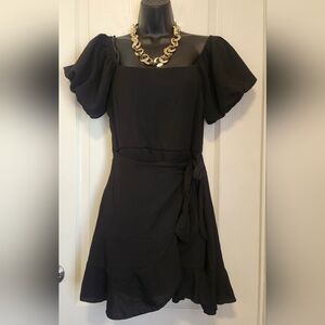 Trixxi Black Puff-Sleeve Wrap Mini Dress Size Large NWT